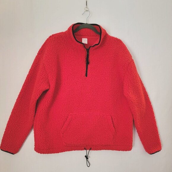 No Boundaries Womens Fleece Sweatshirt Size XXL Sherpa Style 1/4 Zip Red Plush - Picture 1 of 12